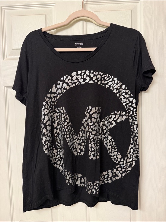 Michael Kors Tops - Michael Kors Black Short Sleeve Tee with Silver Leopard MK Logo